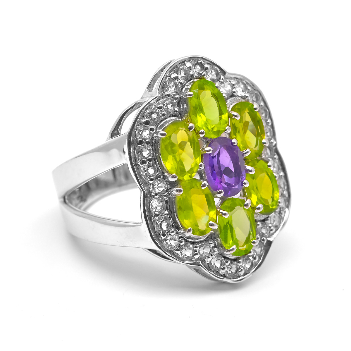 Bague peridot, amethyste argent Mariaska